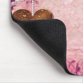 ピンクのダマスク織、真珠、ハート及びバラのマウスパッド マウスパッド (コーナー)