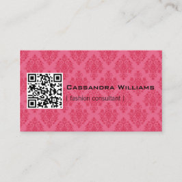ピンクのダマスク織QRコード名刺 名刺
