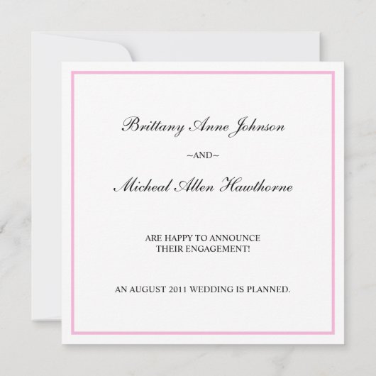 ピンクのダマスク ウェディングエンゲージメント アナウンスメント 案内状 (裏面)