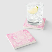 ピンクのダマスク ストーンコースター (横)