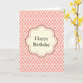 ピンクのダマスク バースデー カード (黄色い花)