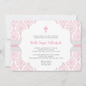 ピンクのダマスク 洗礼または初めての聖体拝領の招待状 招待状 (正面)