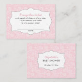 ピンクのダマスコおむつラッフルチケットカスタマイズ エンクロージャーカード (正面/裏面)