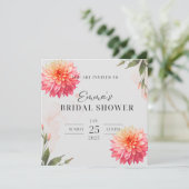 ピンクのダリアの水彩画 ブライダルシャワー 招待状 (スタンド正面)