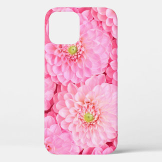 ピンクのダリアの花の背景。上面図。  iPhone 12ケース