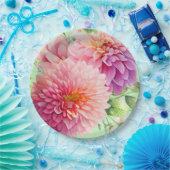 ピンクのダリアの花 ペーパープレート (パーティー)