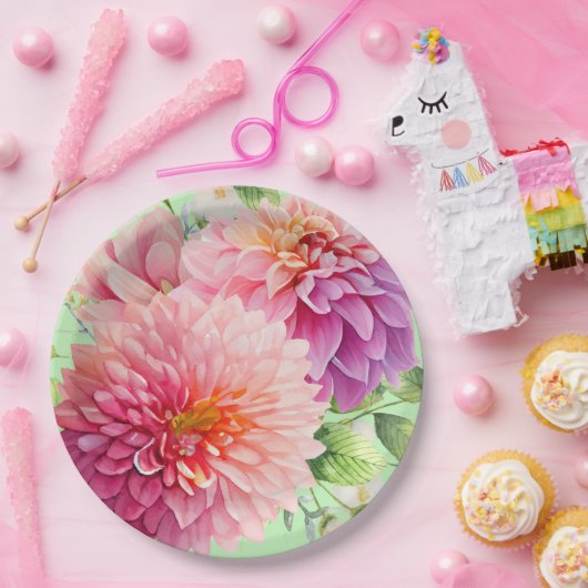 ピンクのダリアの花 ペーパープレート (パーティー)