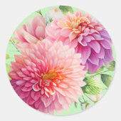 ピンクのダリアの花 ラウンドシール (正面)