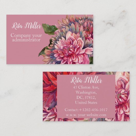 ピンクのダリアの花 名刺 (正面/裏面)