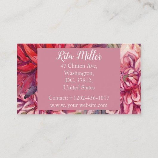 ピンクのダリアの花 名刺 (裏面)