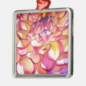 ピンクのダリアの花 水彩画 ファインアート メタルオーナメント (左)