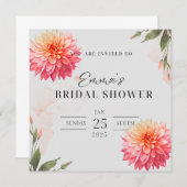 ピンクのダリアの花 水彩画 ブライダルシャワー 招待状 (正面/裏面)