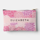 ピンクのダリアの花、花のパターン、あなたの名前 アクセサリーポーチ (裏面)