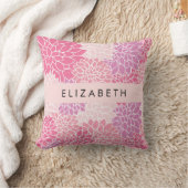 ピンクのダリアの花、花のパターン、あなたの名前 クッション (ブランケット)