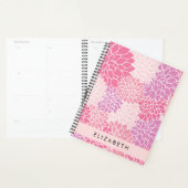 ピンクのダリアの花、花のパターン、あなたの名前 プランナー手帳 (ディスプレー)