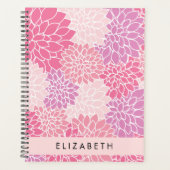 ピンクのダリアの花、花のパターン、あなたの名前 プランナー手帳 (正面)