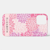 ピンクのダリアの花、花のパターン、あなたの名前 Case-Mate iPhoneケース (裏面 (横))