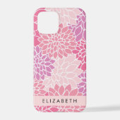 ピンクのダリアの花、花のパターン、あなたの名前 iPhoneケース (裏面)