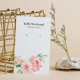 ピンクのダリア花のイヤリングディスプレイカード 名刺