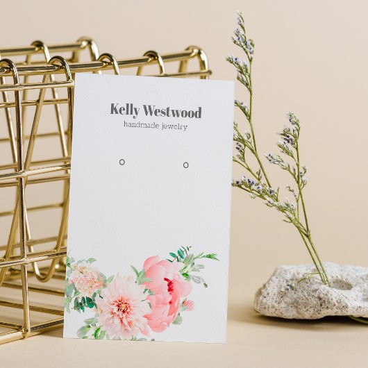 ピンクのダリア花のイヤリングディスプレイカード 名刺