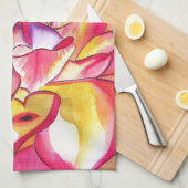 ピンクのダリア花の水の色のアー素晴らしト キッチンタオル (四つ折り)