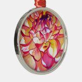 ピンクのダリア花の水の色のアー素晴らしト メタルオーナメント (右)