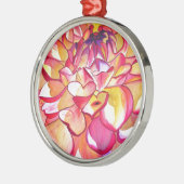 ピンクのダリア花の水の色のアー素晴らしト メタルオーナメント (左)