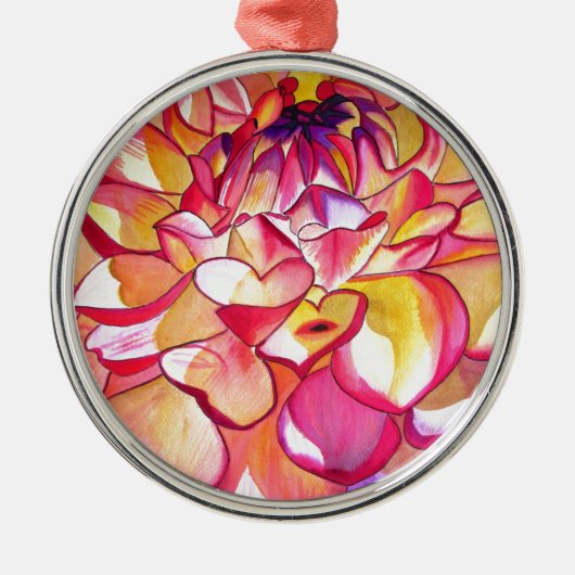 ピンクのダリア花の水の色のアー素晴らしト メタルオーナメント (正面)