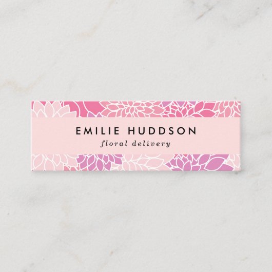 ピンクのダリア花、花屋、花屋 スキニー名刺 (正面)