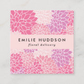 ピンクのダリア花、花屋、花屋 スクエア名刺 (正面)