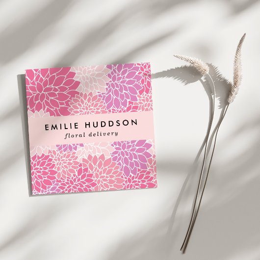 ピンクのダリア花、花屋、花屋 スクエア名刺