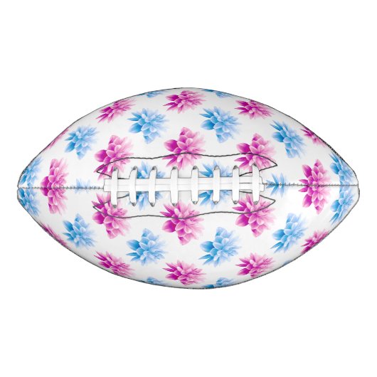 ピンクのダリア、ブルーダラ、花のパターン、花 アメリカンフットボール (正面)