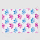 ピンクのダリア、ブルーダラ、花のパターン、花 ゴルフタオル (横)