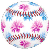 ピンクのダリア、ブルーダラ、花のパターン、花 ソフトボール (裏面)