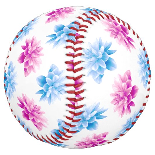 ピンクのダリア、ブルーダラ、花のパターン、花 ソフトボール (アングル)