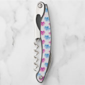 ピンクのダリア、ブルーダラ、花のパターン、花 ソムリエナイフ (正面)