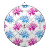 ピンクのダリア、ブルーダラ、花のパターン、花 ダーツボード (正面)