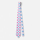 ピンクのダリア、ブルーダラ、花のパターン、花 ネクタイ (正面)