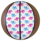 ピンクのダリア、ブルーダラ、花のパターン、花 バスケットボール (縦)