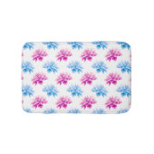 ピンクのダリア、ブルーダラ、花のパターン、花 バスマット (正面)
