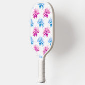 ピンクのダリア、ブルーダラ、花のパターン、花 ピックルボールラケット (左)