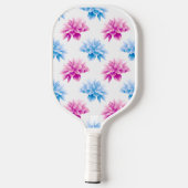 ピンクのダリア、ブルーダラ、花のパターン、花 ピックルボールラケット (裏面)