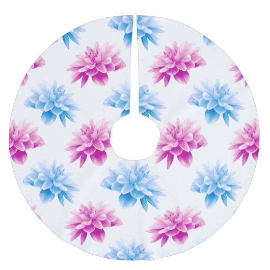 ピンクのダリア、ブルーダラ、花のパターン、花 ブラッシュドポリエステルツリースカート (正面)