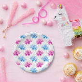 ピンクのダリア、ブルーダラ、花のパターン、花 ペーパープレート (パーティー)