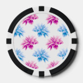 ピンクのダリア、ブルーダラ、花のパターン、花 ポーカーチップ (正面)