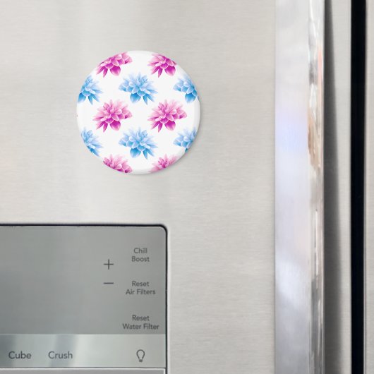 ピンクのダリア、ブルーダラ、花のパターン、花 マグネット (インサイチュ (冷蔵庫))