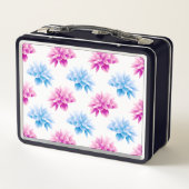 ピンクのダリア、ブルーダラ、花のパターン、花 メタルランチボックス (裏面)