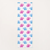 ピンクのダリア、ブルーダラ、花のパターン、花 ヨガマット (正面)