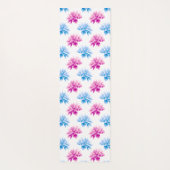 ピンクのダリア、ブルーダラ、花のパターン、花 ヨガマット (裏面)