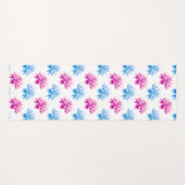 ピンクのダリア、ブルーダラ、花のパターン、花 ヨガマット (正面(横))